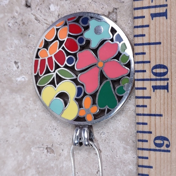 Multi Color Enamel Floral/Silvertone Necklace - Picture 7 of 7